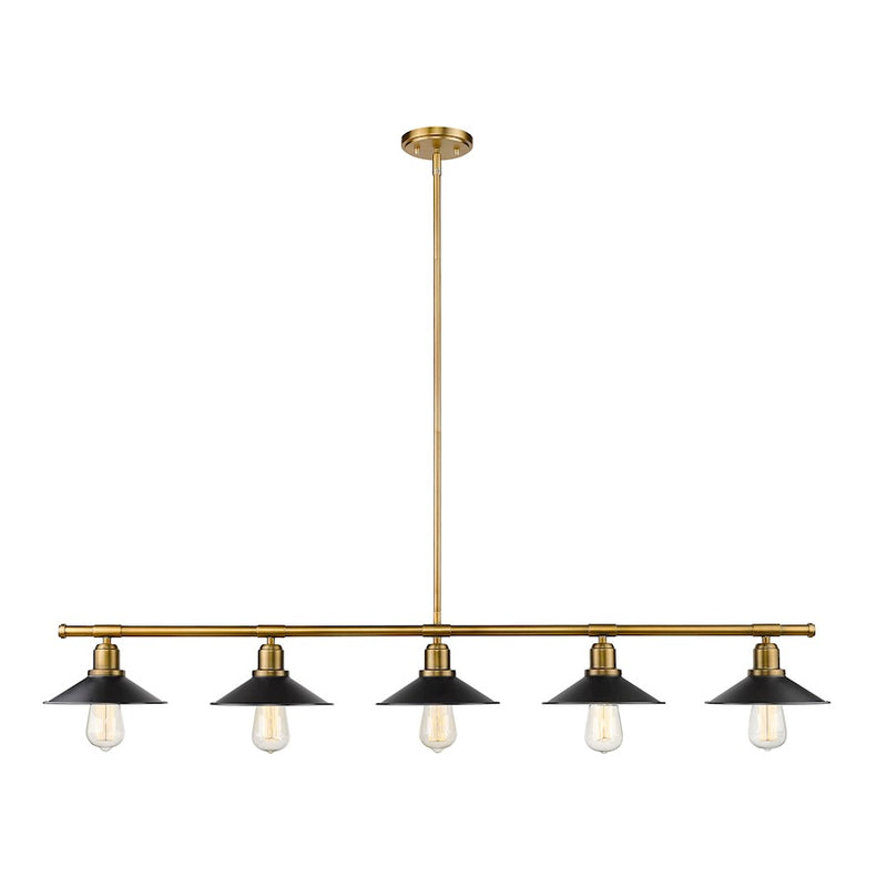 Z-Lite Casa 5 Light 9" Island/Billiard, Factory Brass, Black - 613-5L-FB-MB