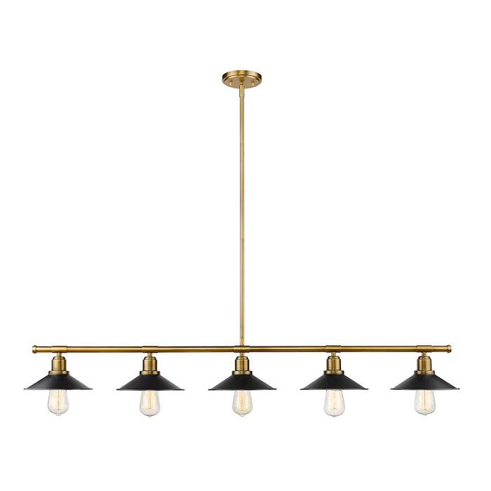 Z-Lite Casa 5 Light 9" Island/Billiard, Factory Brass, Black - 613-5L-FB-MB