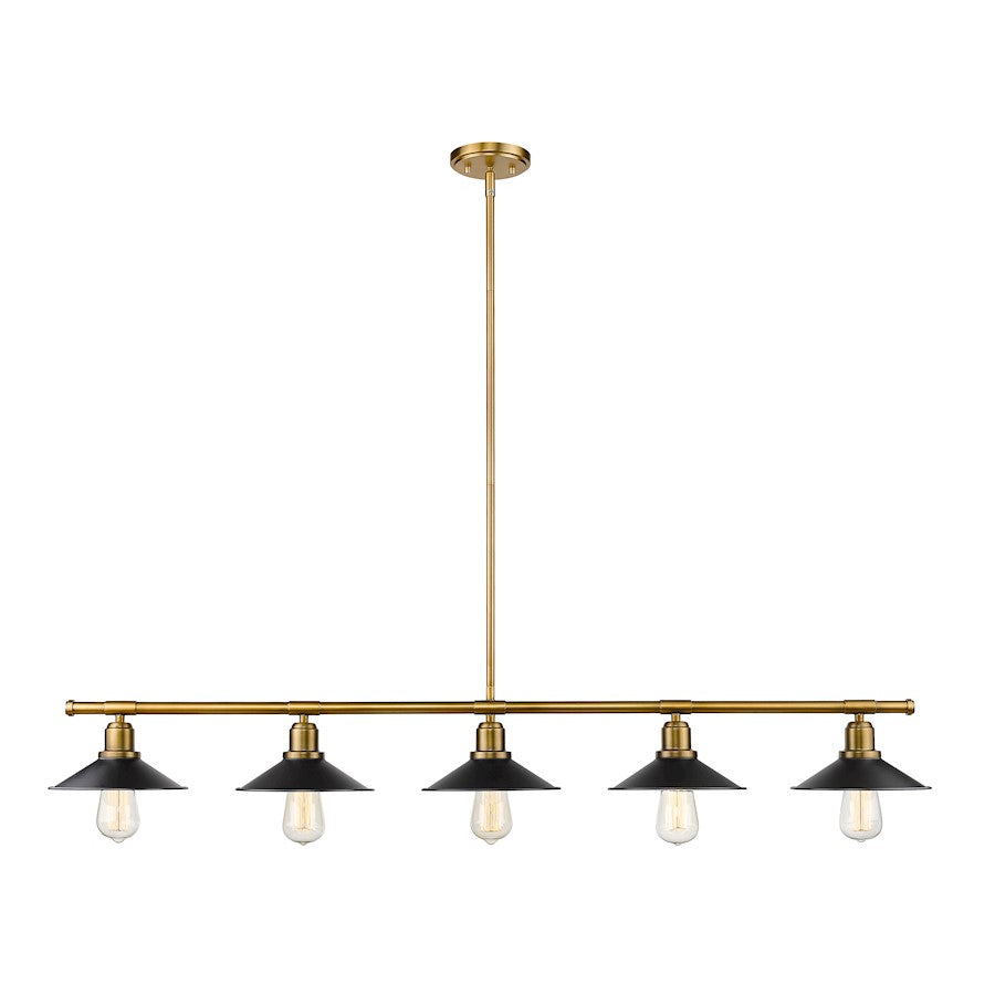 Z-Lite Casa 5 Light 9" Island/Billiard, Factory Brass, Black - 613-5L-FB-MB