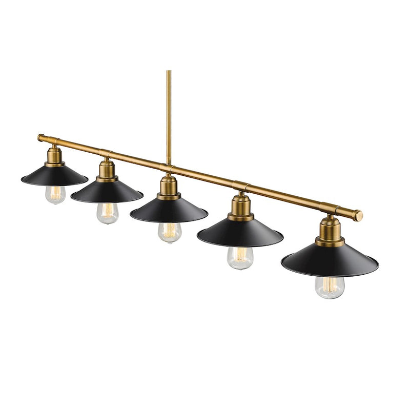 Z-Lite Casa 5 Light 9" Island/Billiard, Factory Brass/Black