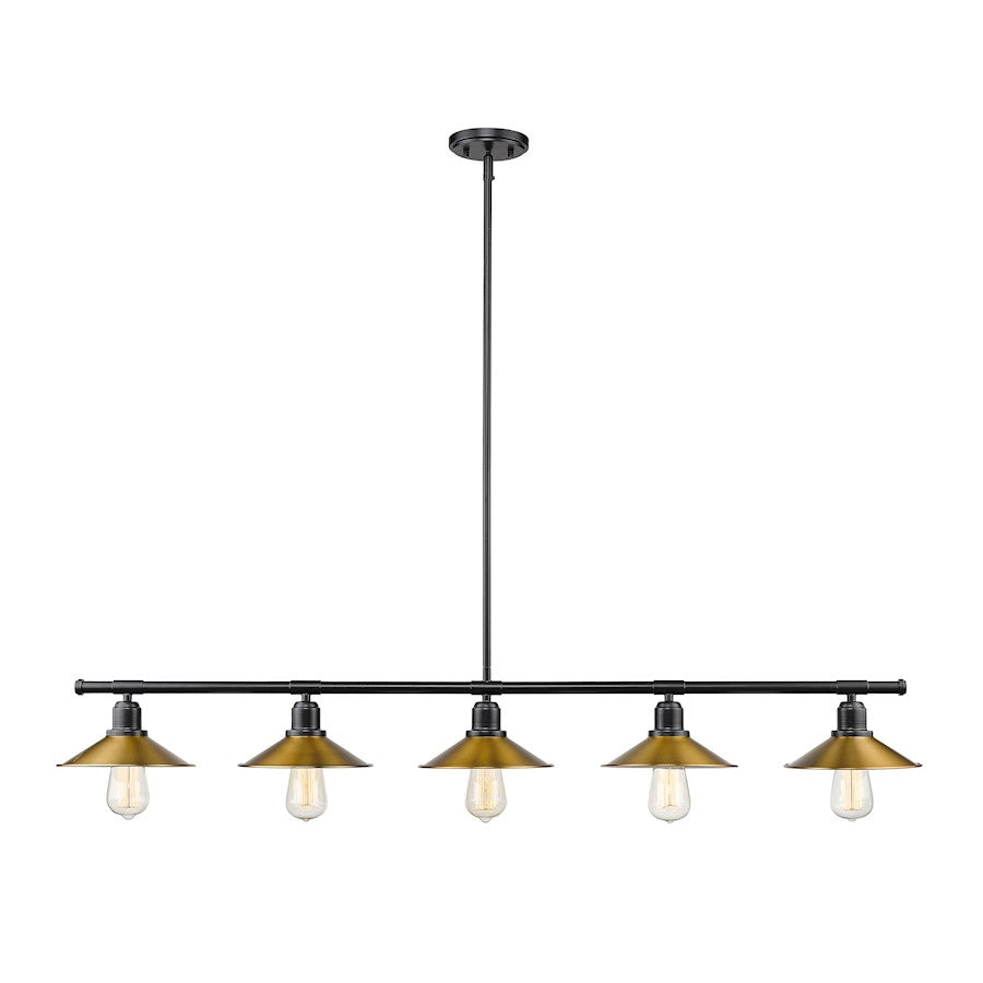 Z-Lite Casa 5 Light 9" Island/Billiard, Black, Factory Brass - 613-5L-MB-FB