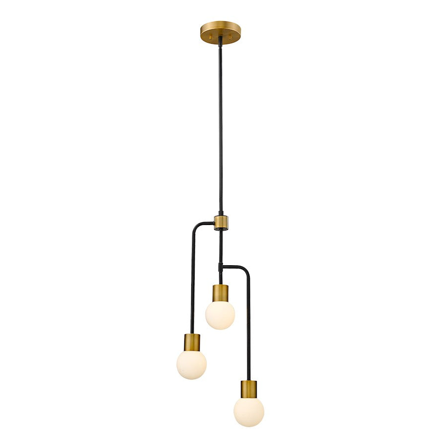 Z-Lite Neutra 3 Light 29.5" Chandelier, Black/Foundry Brass, Opal - 621-3MB-FB