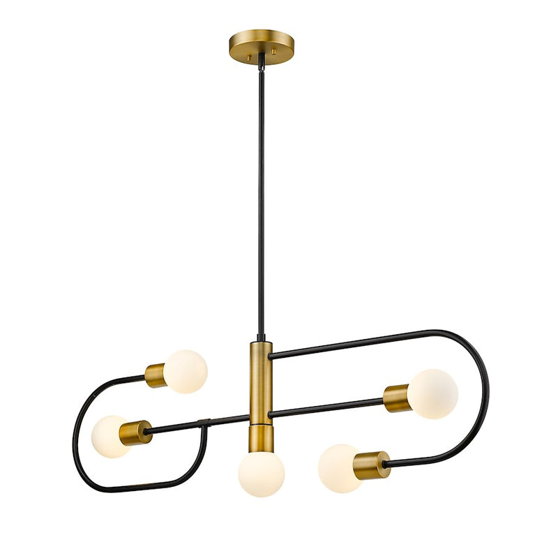 Z-Lite Neutra 5 Light 14" Island/Billiard, Black/Brass, Opal - 621-5L-MB-FB