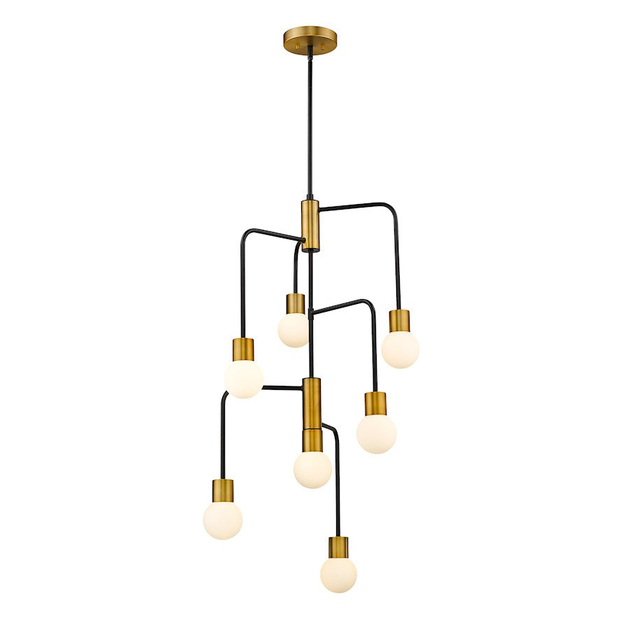 Z-Lite Neutra 7 Light 42" Chandelier, Black/Foundry Brass, Opal - 621-7MB-FB