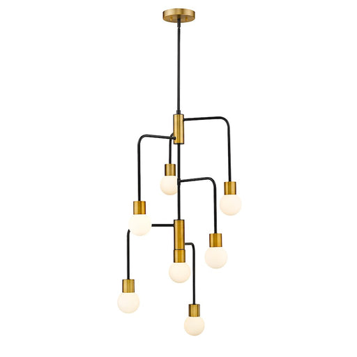 Z-Lite Neutra 7 Light 42" Chandelier, Black/Foundry Brass/Opal
