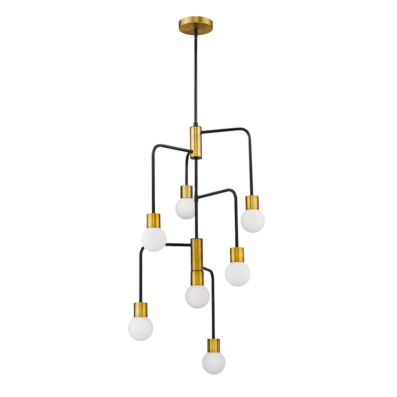 Z-Lite Neutra 7 Light 42" Chandelier, Black/Foundry Brass/Opal