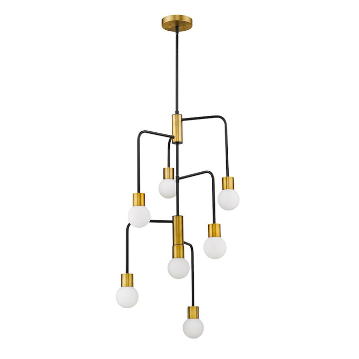 Z-Lite Neutra 7 Light 42" Chandelier, Black/Foundry Brass/Opal