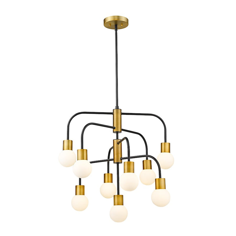 Z-Lite Neutra 9 Light 26.5" Chandelier, Black/Foundry Brass, Opal - 621-9MB-FB