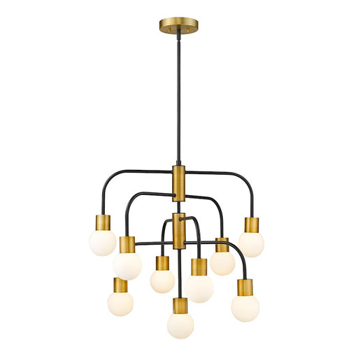 Z-Lite Neutra 9 Light 26.5" Chandelier, Black/Foundry Brass/Opal