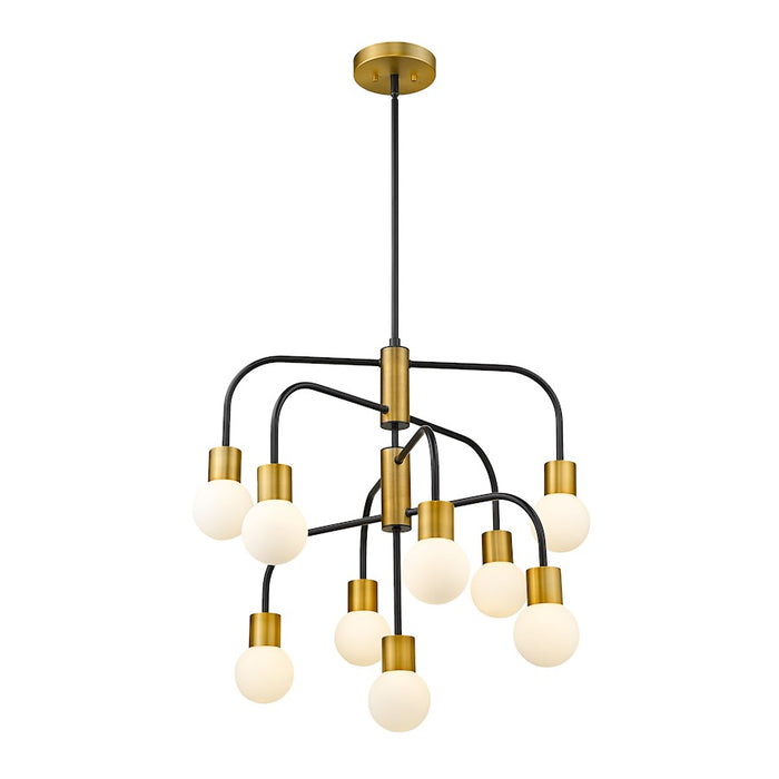 Z-Lite Neutra 9 Light 26.5" Chandelier, Black/Foundry Brass/Opal