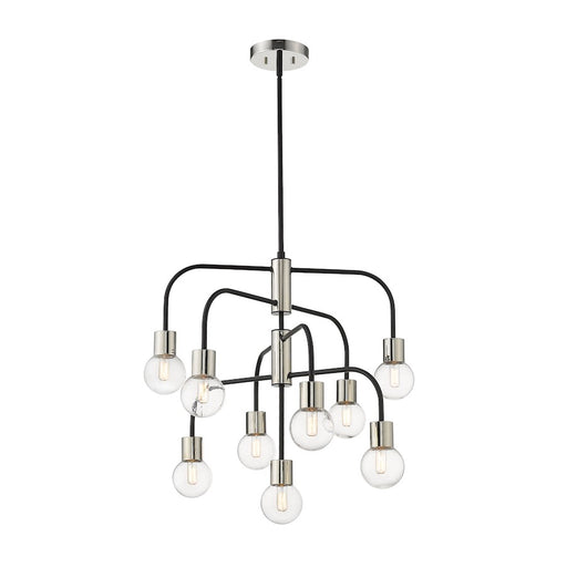 Z-Lite Neutra 9 Light 26" Chandelier, Black/Polished Nickel, Clear - 621-9MB-PN