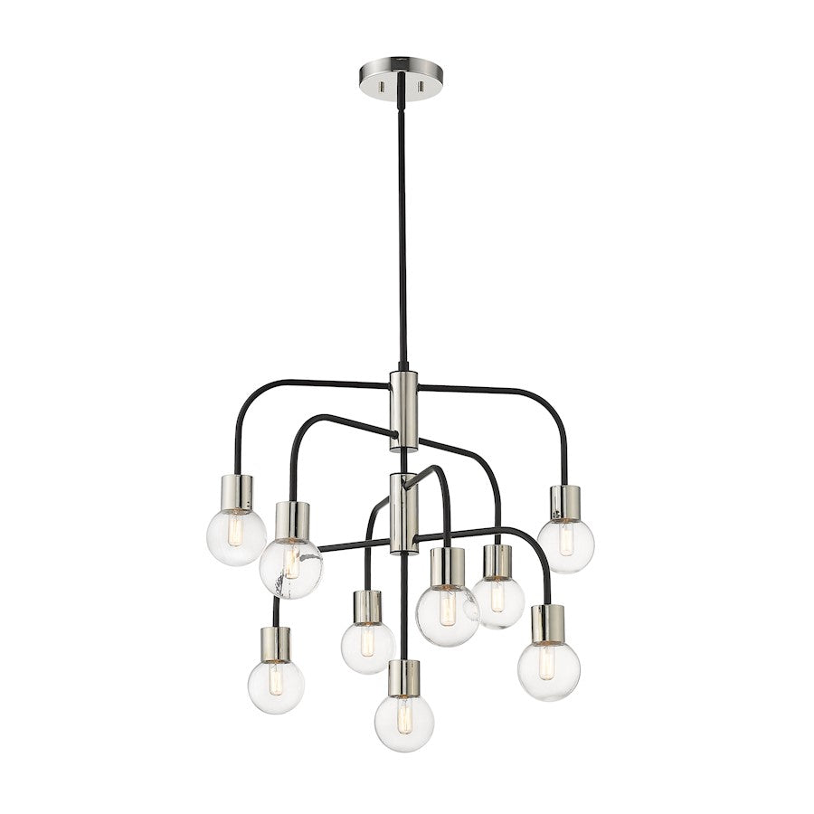 Z-Lite Neutra 9 Light 26" Chandelier, Black/Polished Nickel, Clear - 621-9MB-PN