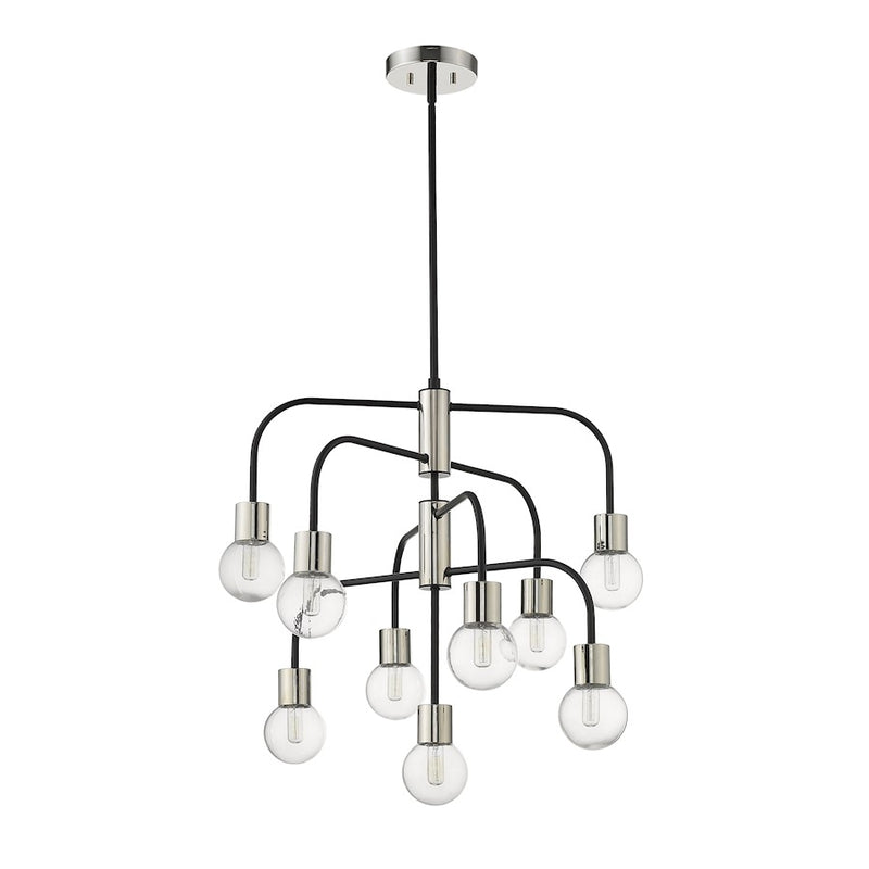 Z-Lite Neutra 9 Light 26" Chandelier, Black/Polished Nickel/Clear