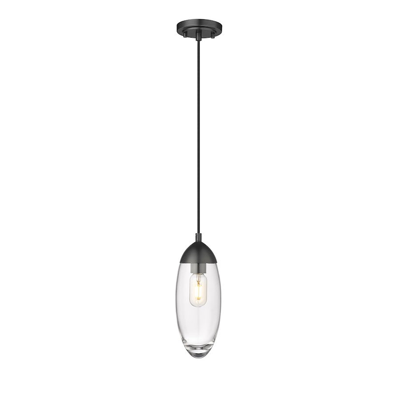 Z-Lite Arden 1 Light Pendant, Matte Black/Clear - 651P-MB