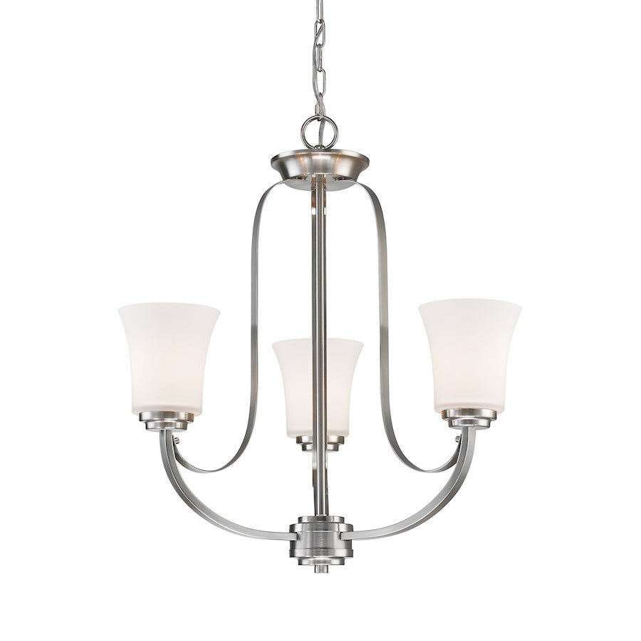 Z-Lite Halliwell 3 Light Chandelier, Brushed Nickel, Matte Opal - 7000-3BN