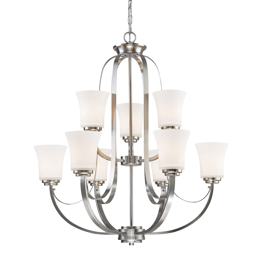 Z-Lite Halliwell 9 Light Chandelier, Brushed Nickel, Matte Opal - 7000-9BN