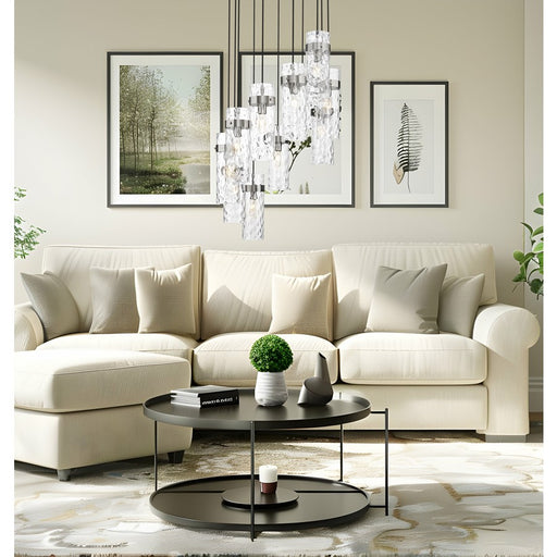 Z-Lite Fontaine 11 Light 26.25" Chandelier, Nickel/Clear Water