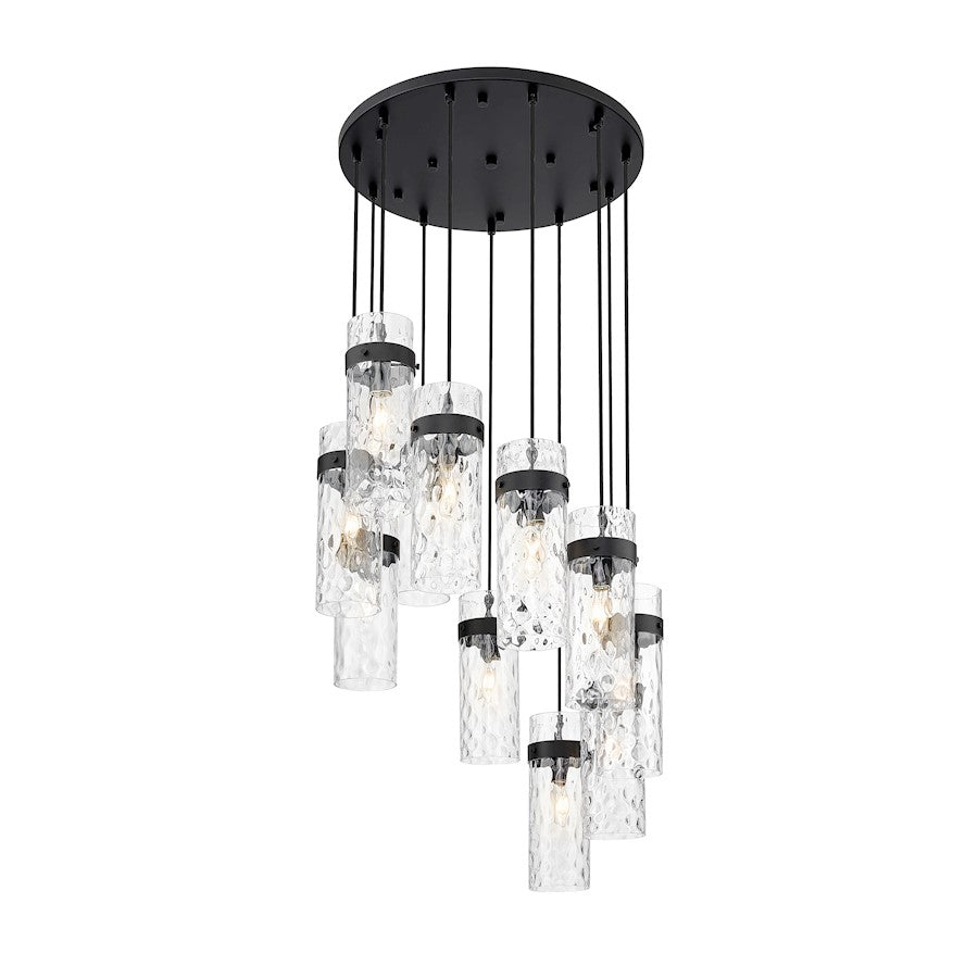 Z-Lite Fontaine 11 Light 26.25" Chandelier, Matte Black/Clear Water - 7002P5-11R-MB