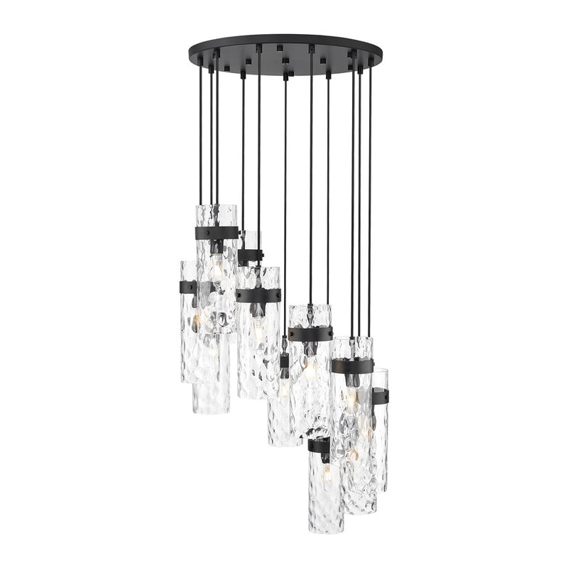 Z-Lite Fontaine 11 Light 26.25" Chandelier, Matte Black/Clear Water