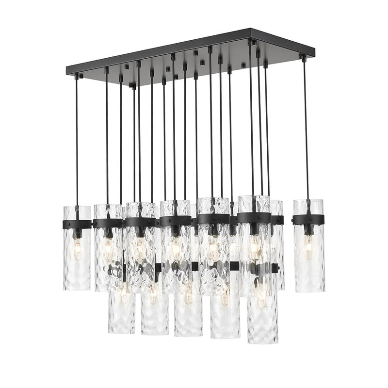 Z-Lite Fontaine 17Lt 44.25" Linear Chandelier, Black/Clear Water - 7002P5-17L-MB
