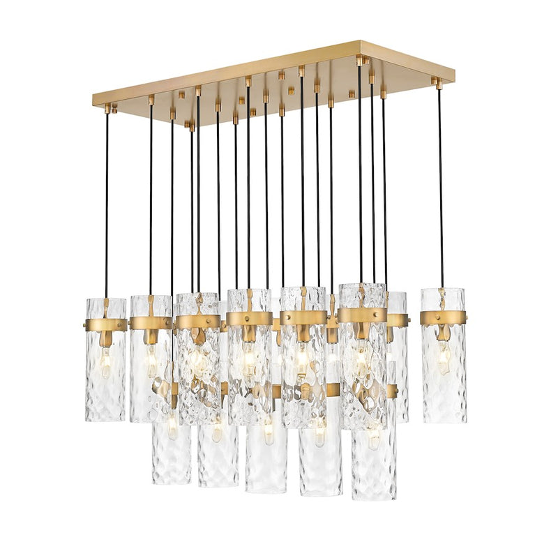 Z-Lite Fontaine 17 Light 44.25" Linear Chandelier, Brass/Clear Water - 7002P5-17L-RB