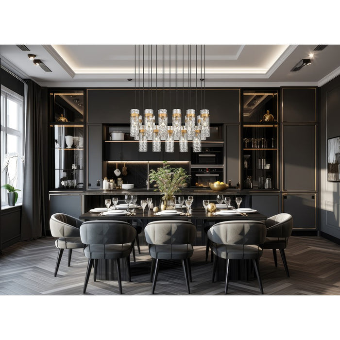 Z-Lite Fontaine 17Lt 44.25" Linear Chandelier, Brass/Clear Water