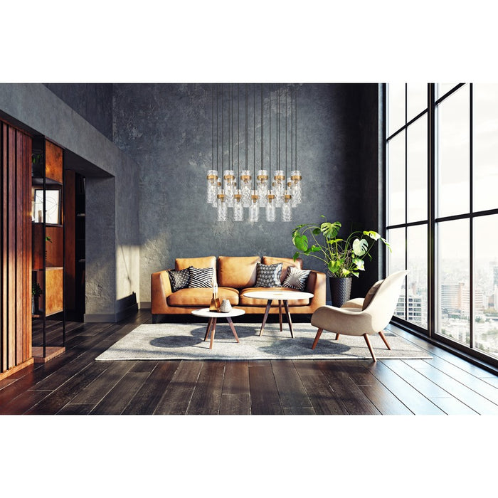 Z-Lite Fontaine 17Lt 44.25" Linear Chandelier, Brass/Clear Water