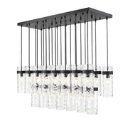 Z-Lite Fontaine 23 Light 54.5" Linear Chandelier, Black/Clear Water - 7002P5-23L-MB