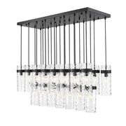 Z-Lite Fontaine 23Lt 54.5" Linear Chandelier, Black/Clear Water - 7002P5-23L-MB