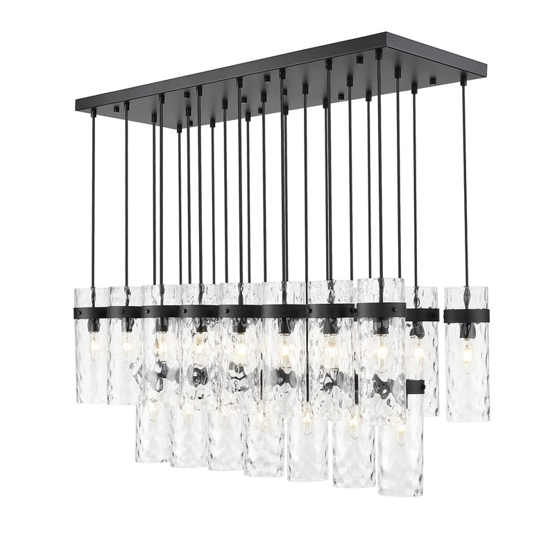 Z-Lite Fontaine 23Lt 54.5" Linear Chandelier, Black/Clear Water - 7002P5-23L-MB