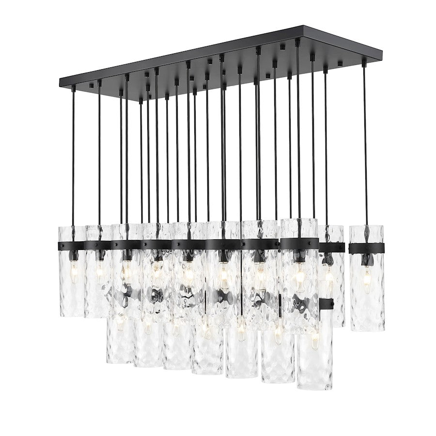 Z-Lite Fontaine 23 Light 54.5" Linear Chandelier, Black/Clear Water - 7002P5-23L-MB