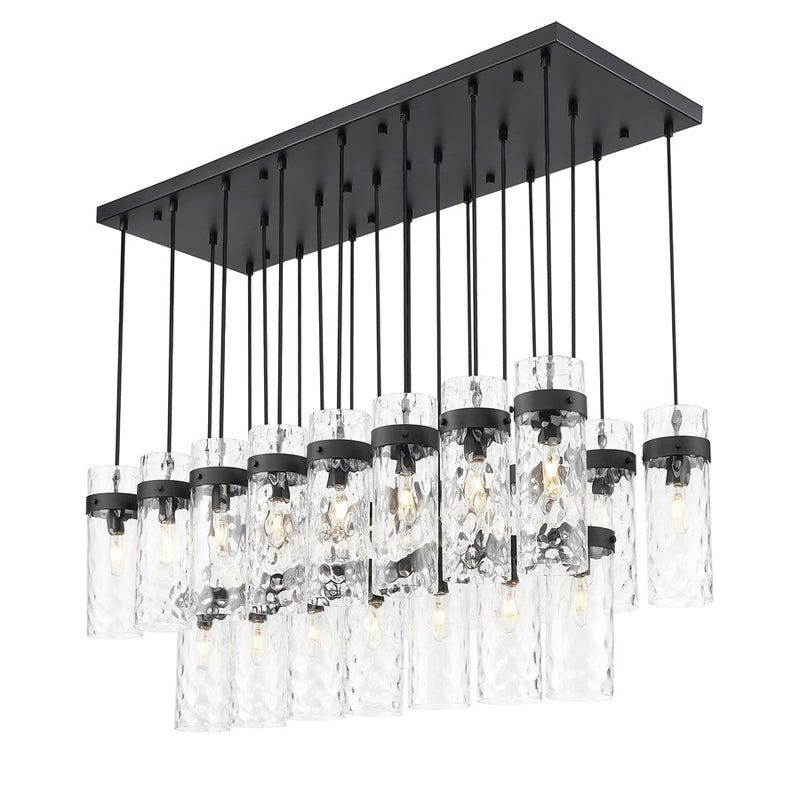 Z-Lite Fontaine 23 Light 54.5" Linear Chandelier, Black/Clear Water