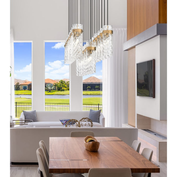 Z-Lite Fontaine 23 Light 54.5" Linear Chandelier, Brass/Clear Water