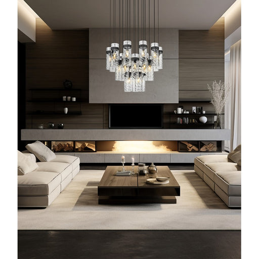 Z-Lite Fontaine 27Lt 39.5" Chandelier, Matte Black/Clear Water