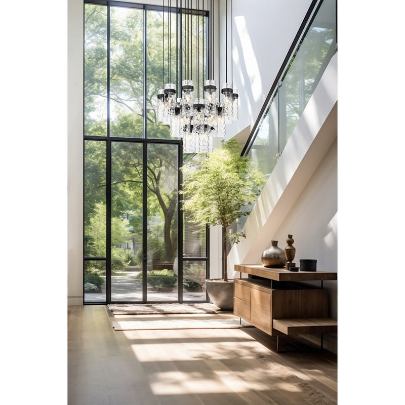 Z-Lite Fontaine 27 Light 39.5" Chandelier, Matte Black/Clear Water