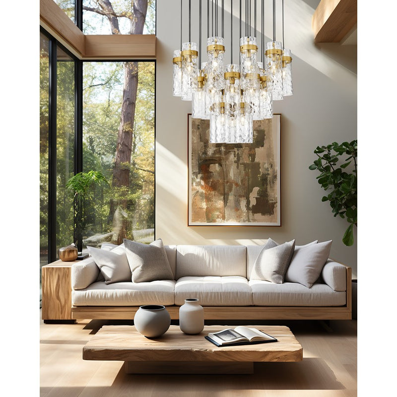 Z-Lite Fontaine 27 Light 39.5" Chandelier, Rubbed Brass/Clear Water