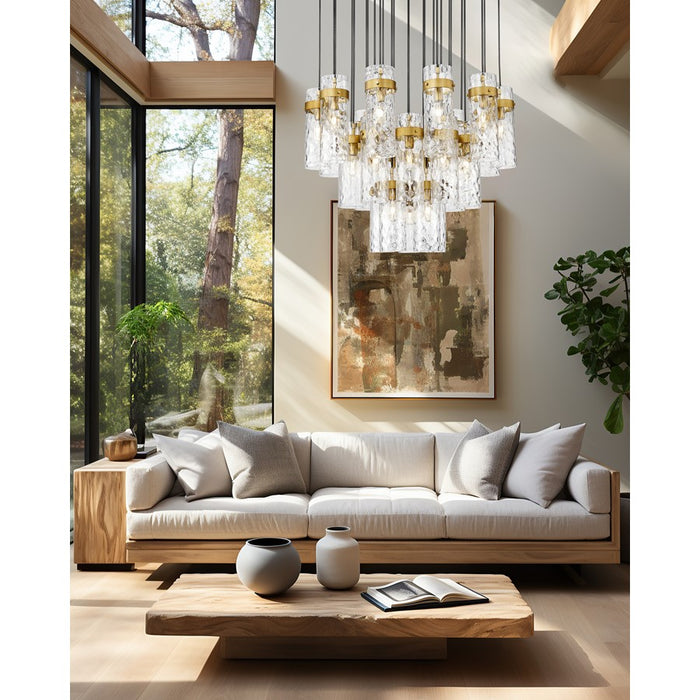 Z-Lite Fontaine 27 Light 39.5" Chandelier, Rubbed Brass/Clear Water