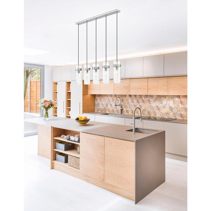 Z-Lite Fontaine 5 Light 44.25" Linear Chandelier, Nickel/Clear Water