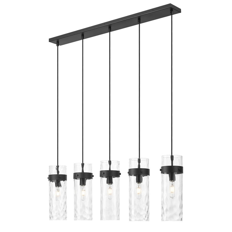 Z-Lite Fontaine 5Lt 44.25" Linear Chandelier, Black/Clear Water - 7002P5-5L-MB