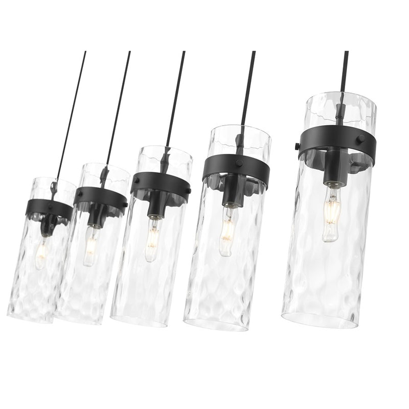 Z-Lite Fontaine 5 Light 44.25" Linear Chandelier, Black/Clear Water
