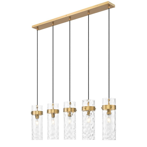 Z-Lite Fontaine 5 Light 44.25" Linear Chandelier, Brass/Clear Water - 7002P5-5L-RB