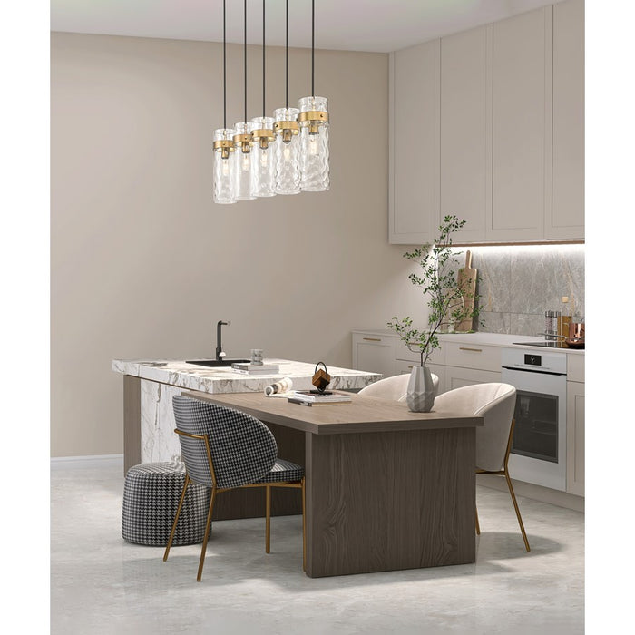 Z-Lite Fontaine 5 Light 44.25" Linear Chandelier, Brass/Clear Water