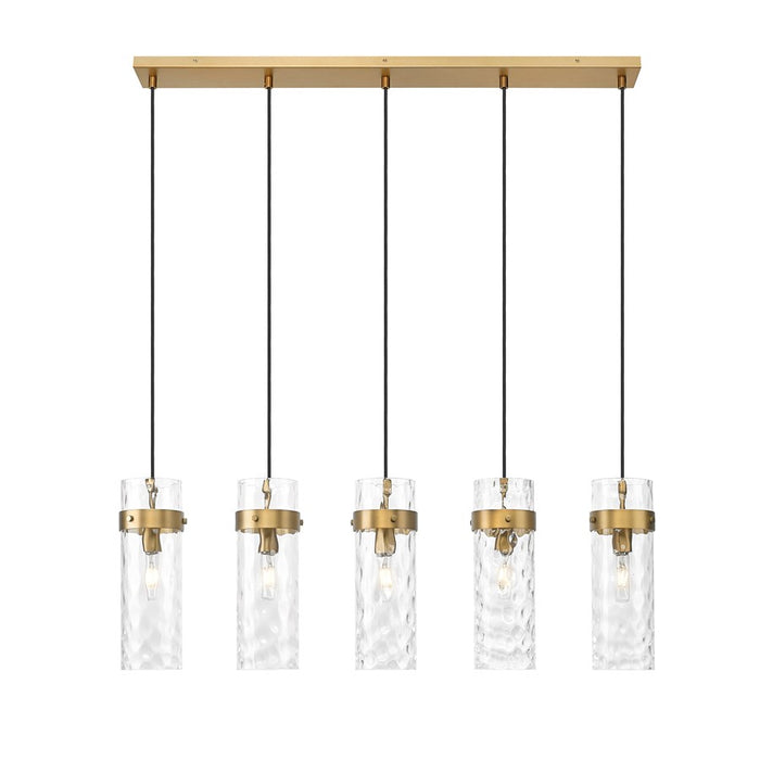 Z-Lite Fontaine 5 Light 44.25" Linear Chandelier, Brass/Clear Water
