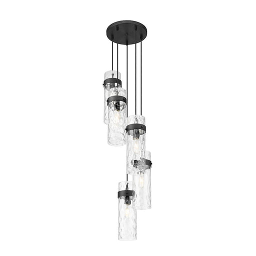 Z-Lite Fontaine 5 Light 14.5" Chandelier, Matte Black/Clear Water - 7002P5-5R-MB