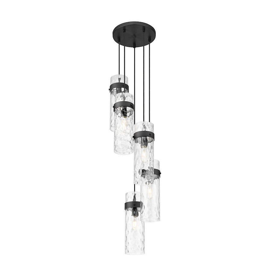 Z-Lite Fontaine 5 Light 14.5" Chandelier, Matte Black/Clear Water - 7002P5-5R-MB