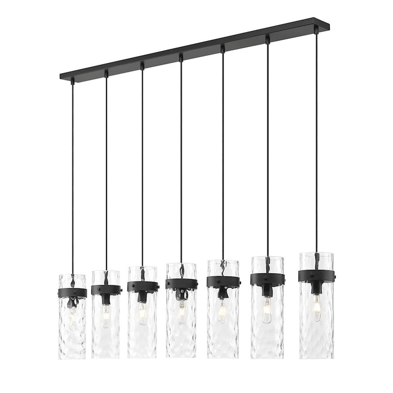 Z-Lite Fontaine 7 Light 56.75" Linear Chandelier, Black/Clear Water - 7002P5-7L-MB