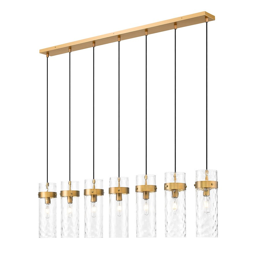 Z-Lite Fontaine 7 Light 56.75" Linear Chandelier, Brass/Clear Water - 7002P5-7L-RB