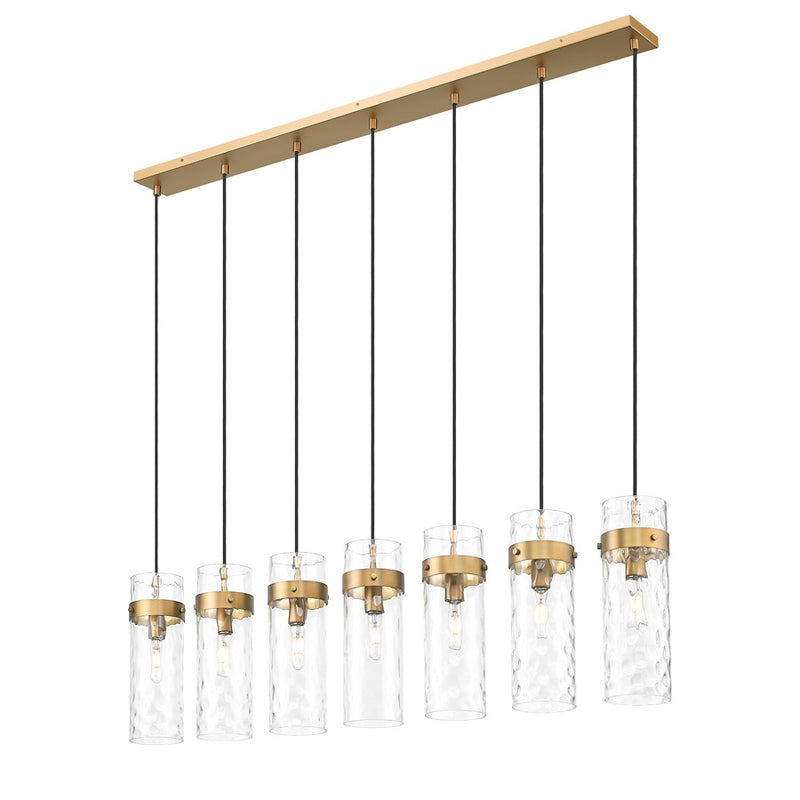 Z-Lite Fontaine 7 Light 56.75" Linear Chandelier, Brass/Clear Water