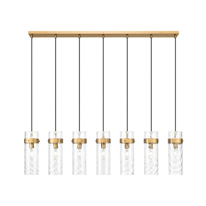 Z-Lite Fontaine 7 Light 56.75" Linear Chandelier, Brass/Clear Water