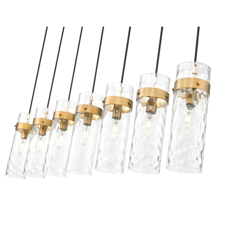 Z-Lite Fontaine 7 Light 56.75" Linear Chandelier, Brass/Clear Water